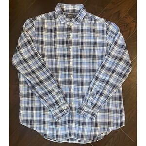 Polo Ralph Lauren Button Down Mens XXL Blue Plaid 100% Linen Long Sleeve Shirt